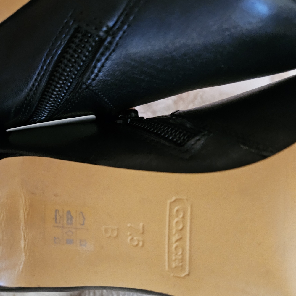 Coach Black Leather Ankle Boots with Gold Accents - Picture 3 of 8